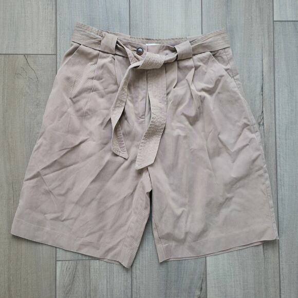 MNG Bermuda Paperbag Tie Waist Khaki Brown Chino Shorts Women Sz Small - Picture 3 of 10